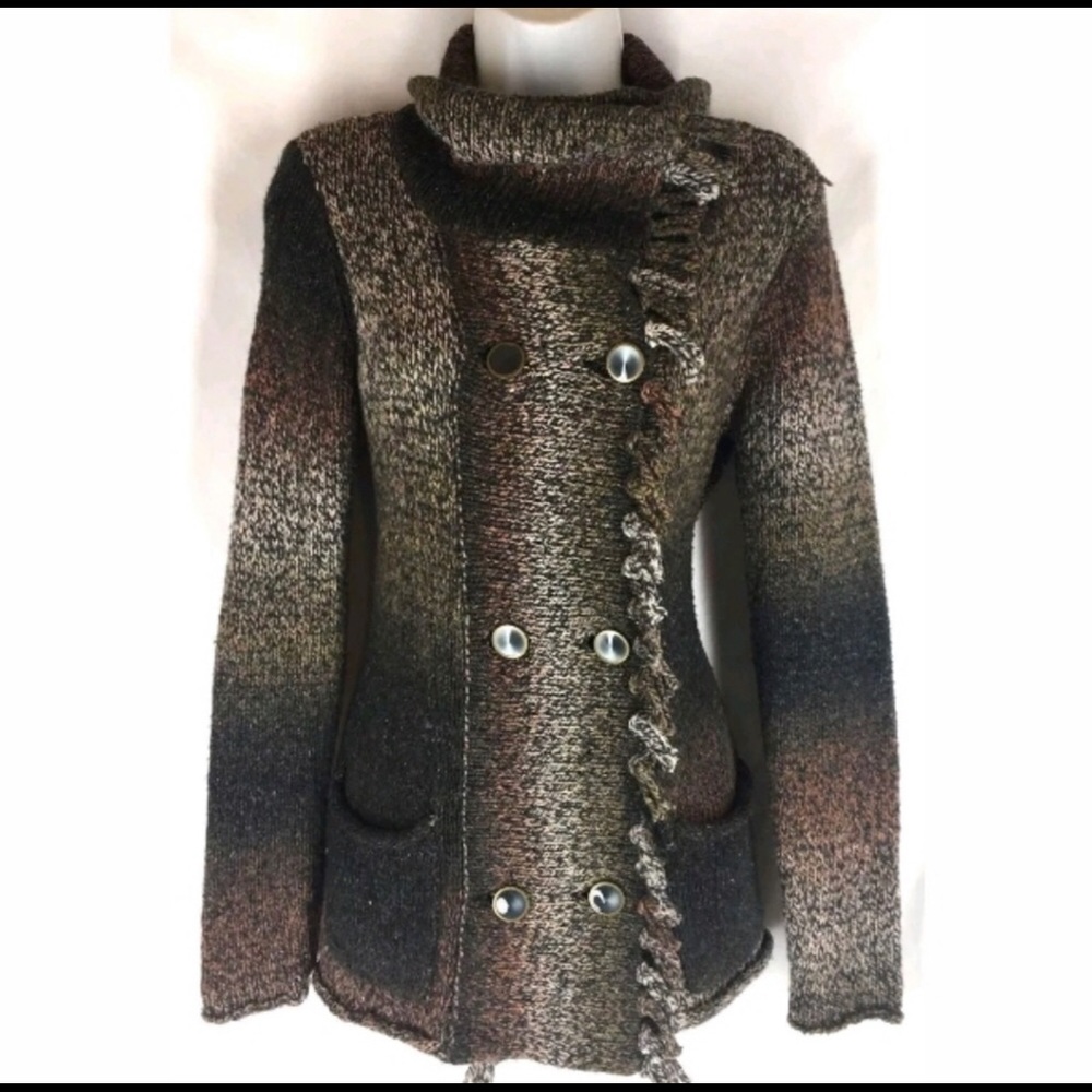 CAbi fringe frontier sweater double breasted